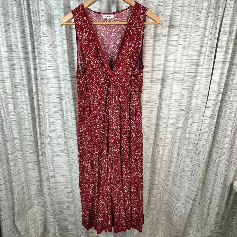 Max Studio Red Floral Faux Wrap Sleeveless Midi Dress A905G61 Women's Large